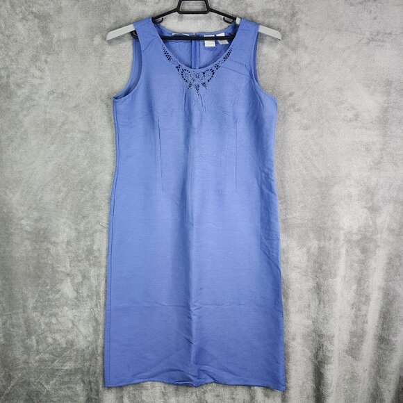 Womens Emma James Indigo Dress Sleeveless Resists Wrinkles Linen Blend Size 16 - Picture 2 of 10